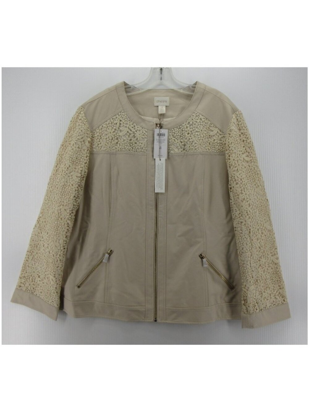 Chicos Jacket 4 Faux Leather Floral Lace Romantic Full Zip XXL NEW